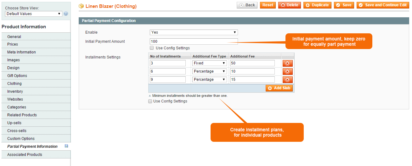 2. Admin can create multiple partial payment plan for a particular product