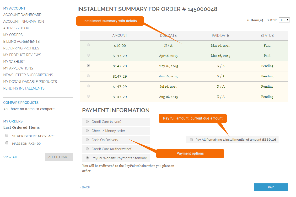 Customer can make full payment for due amount