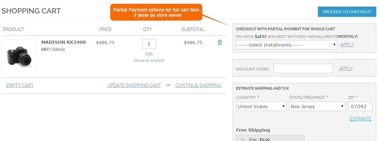 Add whole cart as partial payment