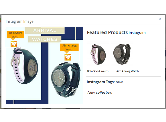 Instagram Connect Extension for Magento 2: Instagram pop up