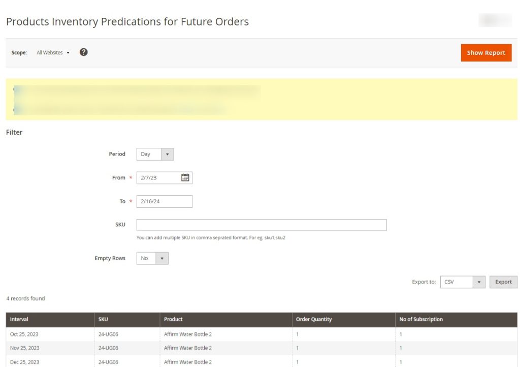 Products Inventory Predictions for Future Orders