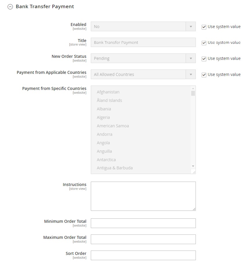 bank transfer method