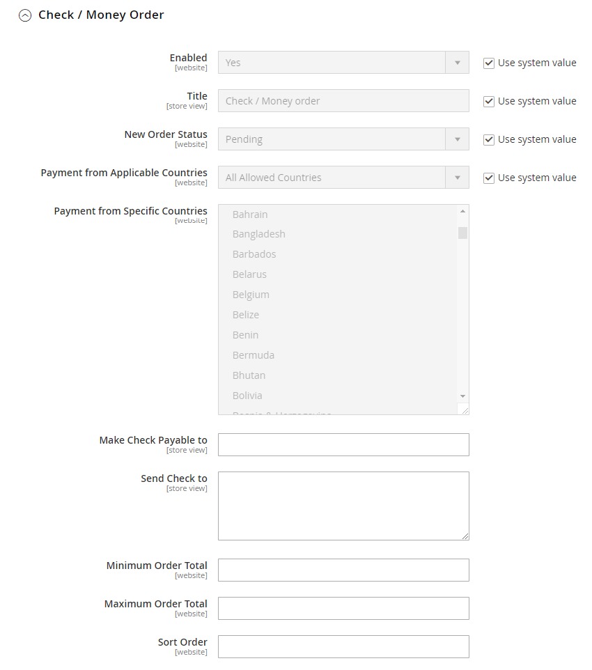 check-money order settings